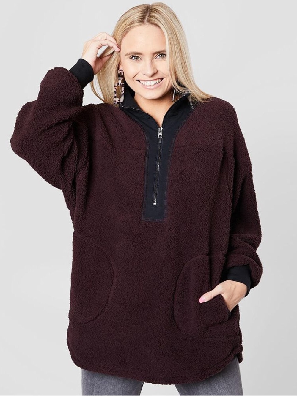 Allie Rose Wubby Pullover Women's Zip-Up Sherpa Huckleberry sz Small